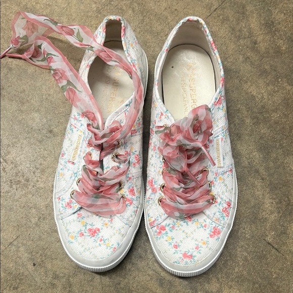 Beautiful Loveshack Fancy × Superga white floral sneakers size 39/8.5 - Picture 2 of 7